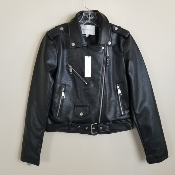 Rebecca Minkoff Vegan Faux Leather Moto Jacket Black Small NWT - Picture 1 of 6
